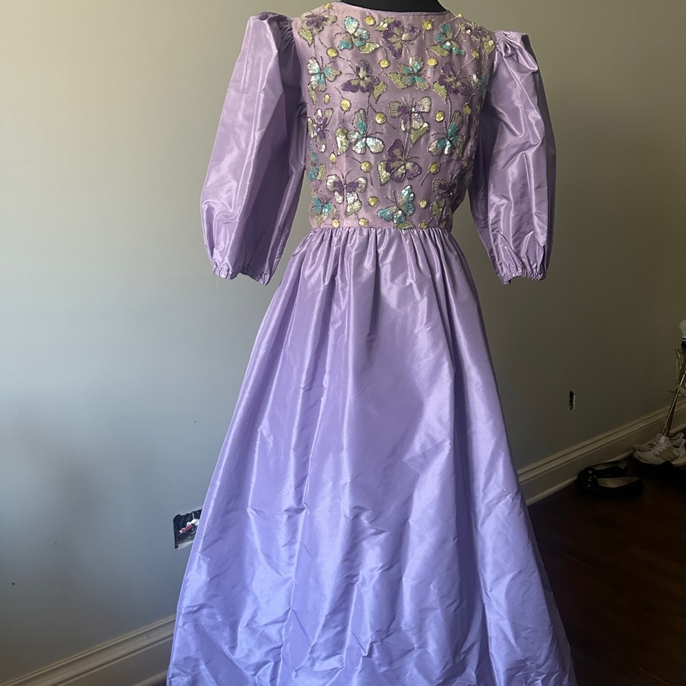 Multicolored Embellished Gown with Puff Sleeves for Prom